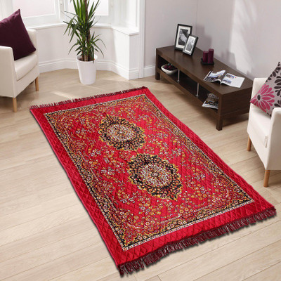 Cottoncube Red Jute, Polyester Carpet(5 ft,  X 7 ft, Rectangle)