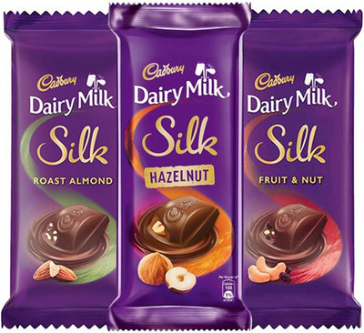 

Cadbury Dairy Milk Silk Large Chocolates Combo (1XSilk Roast Almond 137g, 1XSilk Fruit and Nut 137g & 1XSilk Hazelnut 143g) Bars(Pack of 3, 417 g)