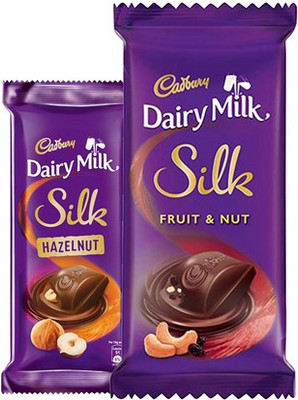 

Cadbury Dairy Milk Silk Chocolates Combo, (2XSilk Fruit & Nut 137g & 2XSilk Hazelnut 58g) Bars(Pack of 4, 390 g)