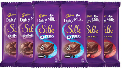 

Cadbury Dairy Milk Silk Large Chocolates Combo, (2XSilk Oreo 130g & 2XSilk Bubbly 120g & 2X Silk Fruit and Nut 137g) Bars(Pack of 6, 774 g)