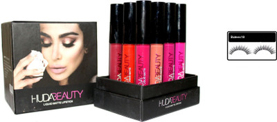 

Butees18 Huda Beauty Combo Of 12 pc set matte lipstick With 1 Pair Eyelashes ( Set of 2 )(Set of 13)