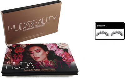 

Butees18 Huda Beauty Combo Of Rose Gold Palette ReMastered 18 g With 1 Pair Eyelashes(Set of 2)