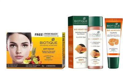 

BIOTIQUE BIO Anti Tan Facial Kit, Bio Honey Gel Refreshing Foaming Face Cleanser For All Skin Types, LIP CARE(Set of 3)
