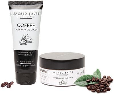 

Sacred Salts Coffee Cream Face Wash & Coffee Walnut Face Scrub | Deep Cleansing | 100% Organic Natural for Men & Women | Combo Pack - Set of 2(Set of 2)