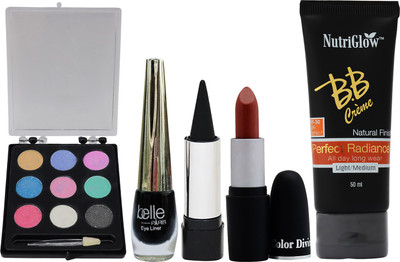 

NutriGlow Valentine Special Makeup Combo - Eye Shadow - Eye Liner- Black Kajal - Lip Stick - Long Wear BB Cream/Glowing Kit/Girl Makeover(Set of 1)