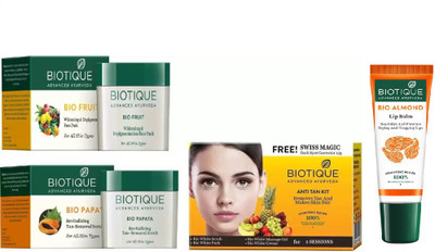 

BIOTIQUE BIO Anti Tan Facial Kit, Bio Fruit Face Pack, Bio Papaya Revitalizing Tan Removal Scrub, LIP CARE(Set of 4)