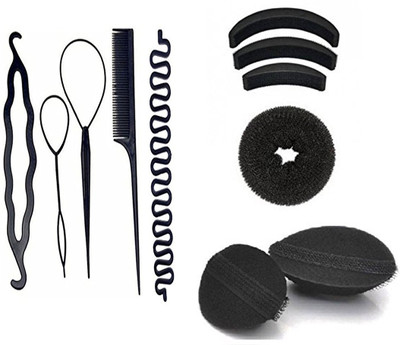 

S R Enterprises hair base hair puff volumizer puff hair diy kit styling 1pcs donut black (pack of 11pcs)(Set of 11)