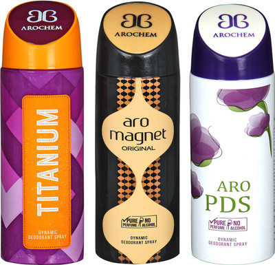 

arochem TITANIUM & ARO MAGNET & ARO PDS DYNAMIC DEODORANT SPRAY Body Spray - For Men & Women(600 ml, Pack of 3)