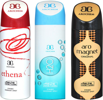

arochem ETHENA & H20 & ARO MAGNET DYNAMIC DEODORANT SPRAY Body Spray - For Men & Women(600 ml, Pack of 3)