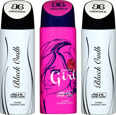 

arochem BLACK OUDH & GIRL DYNAMIC DEODORANT SPRAY Body Spray - For Men & Women(600 ml, Pack of 3)