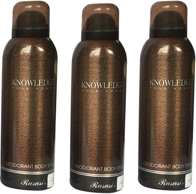 

Rasasi Knowledge Pour Homme (Pack of 3) Body Spray - For Men(600 ml, Pack of 3)