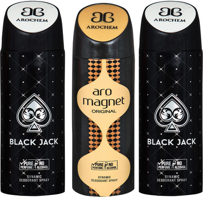 

arochem BLACK JACK & ARO MAGNET DYNAMIC DEODORANT SPRAY Body Spray - For Men & Women(600 ml, Pack of 3)