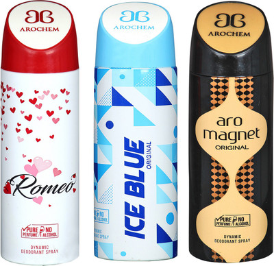 

arochem ROMEO & ICE BLUE & ARO MAGNET DYNAMIC DEODORANT SPRAY Body Spray - For Men & Women(600 ml, Pack of 3)