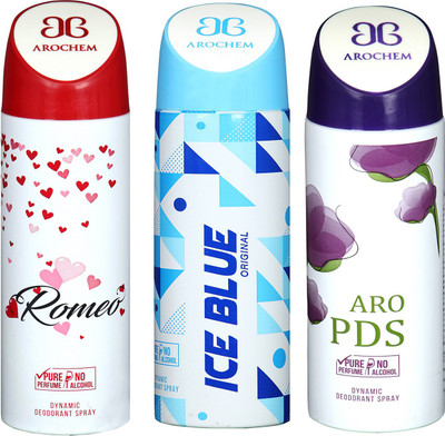 

arochem ROMEO & ICE BLUE & ARO PDS DYNAMIC DEODORANT SPRAY Body Spray - For Men & Women(600 ml, Pack of 3)