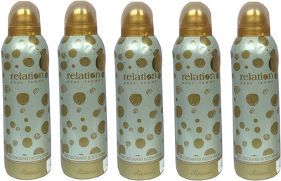

Rasasi Relation Four Femme (Pack of 5) Body Spray - For Women(1000 ml, Pack of 5)