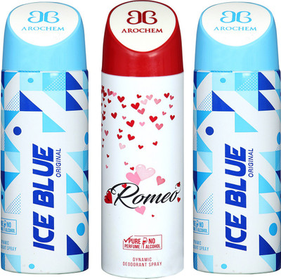 

arochem ICE BLUE & ROMEO DYNAMIC DEODORANT SPRAY Body Spray - For Men & Women(600 ml, Pack of 3)