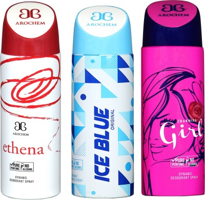 

arochem ETHENA & ICE BLUE & GIRL DYNAMIC DEODORANT SPRAY Body Spray - For Men & Women(600 ml, Pack of 3)