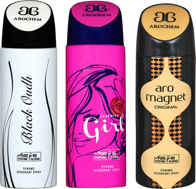 

arochem BLACK OUDH & ARO MAGNET & ARO MAGNET DYNAMIC DEODORANT SPRAY Body Spray - For Men & Women(600 ml, Pack of 3)