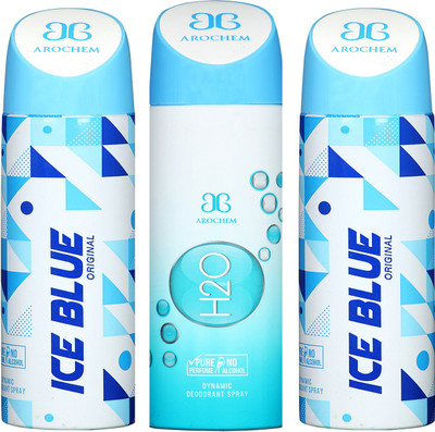 

arochem ICE BLUE & H20 DYNAMIC DEODORANT SPRAY Body Spray - For Men & Women(600 ml, Pack of 3)
