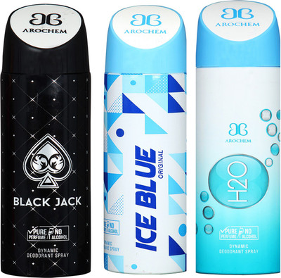 

arochem BLACK JACK & ICE BLUE & H20 DYNAMIC DEODORANT SPRAY Body Spray - For Men & Women(600 ml, Pack of 3)