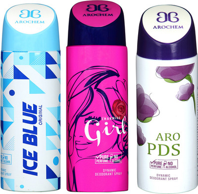 

arochem ICE BLUE & GIRL& ARO PDS DYNAMIC DEODORANT SPRAY Body Spray - For Men & Women(600 ml, Pack of 3)