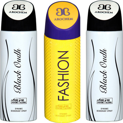 

arochem BLACK OUDH & FASHION DYNAMIC DEODORANT SPRAY Body Spray - For Men & Women(600 ml, Pack of 3)