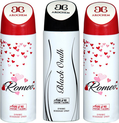 

arochem ROMEO & BLACK OUDH DYNAMIC DEODORANT SPRAY Body Spray - For Men & Women(600 ml, Pack of 3)