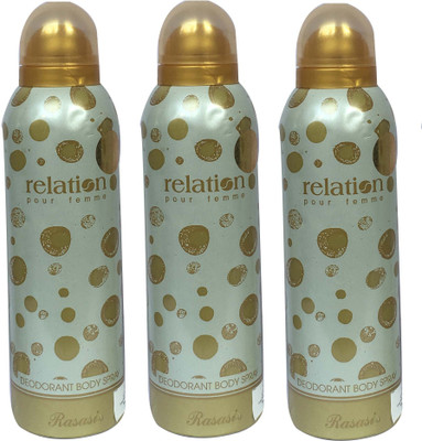 

Rasasi Relation Four Femme (Pack of 3) Body Spray - For Women(600 ml, Pack of 3)