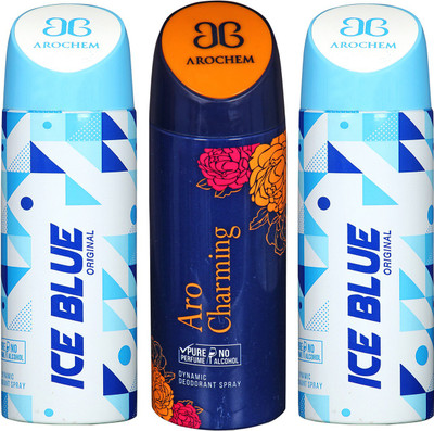 

arochem ICE BLUE & ARO CHARMING DYNAMIC DEODORANT SPRAY Body Spray - For Men & Women(600 ml, Pack of 3)