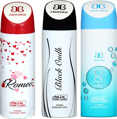 

arochem ROMEO & BLACK OUDH & H20 DYNAMIC DEODORANT SPRAY Body Spray - For Men & Women(600 ml, Pack of 3)