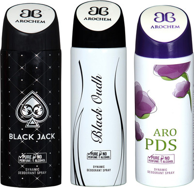 

arochem BLACK JACK & BLACK OUDH & ARO MAGNET DYNAMIC DEODORANT SPRAY Body Spray - For Men & Women(600 ml, Pack of 3)