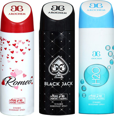 

arochem ROMEO & BLACK JACK & H20 DYNAMIC DEODORANT SPRAY Body Spray - For Men & Women(600 ml, Pack of 3)