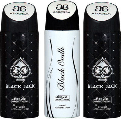 

arochem BLACK JACK & LACK OUDH DYNAMIC DEODORANT SPRAY Body Spray - For Men & Women(600 ml, Pack of 3)
