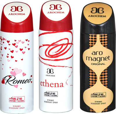 

arochem ROMEO & ETHENA & ARO MAGNET DYNAMIC DEODORANT SPRAY Body Spray - For Men & Women(600 ml, Pack of 3)