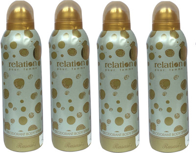 

Rasasi Relation Four Femme (Pack of 4) Body Spray - For Women(800 ml, Pack of 4)