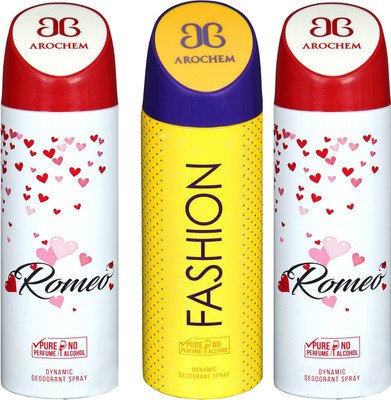 

arochem ROMEO & FASHION DYNAMIC DEODORANT SPRAY Body Spray - For Men & Women(600 ml, Pack of 3)