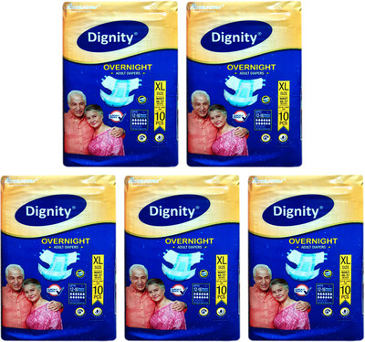 

ROMSONS DIGNITY OVERNIGHT ADULT DIAPERS, SIZE XL, 10 Pcs. PACK, COMBO OF 5 PACKS, FOR WAIST SIZE 48"-57" INCHES, TOTAL 50 DIAPERS Adult Diapers - XL(50 Pieces)