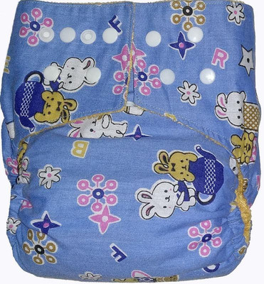 

Bhannat Reusable Washable Cloth Diaper with 2 washable Liners (Insert) (0-3 Years) Blue Dark - S - M