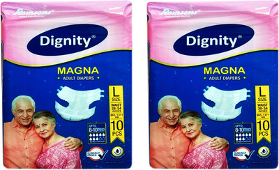 

ROMSONS DIGNITY MAGNA ADULT DIAPERS, SIZE LARGE, 10 Pcs. PACK, COMBO OF 2 PACKS,FOR WAIST SIZE 38"-54" INCHES, TOTAL 20 DIAPERS Adult Diapers - L(20 Pieces)