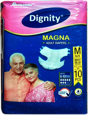 

ROMSONS DIGNITY MAGNA ADULT DIAPERS, SIZE MEDIUM, 10 Pcs. PACK, FOR WAIST SIZE 28"-45" INCHES Adult Diapers - M(10 Pieces)