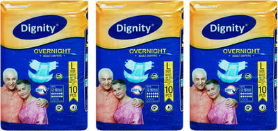 

ROMSONS DIGNITY OVERNIGHT ADULT DIAPERS, SIZE LARGE, 10 Pcs. PACK, COMBO OF 3 PACKS, FOR WAIST SIZE 38"-54" INCHES, TOTAL 30 DIAPERS Adult Diapers - L(30 Pieces)