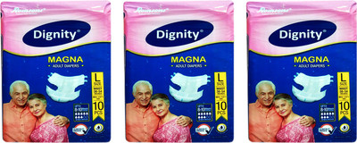 

ROMSONS DIGNITY MAGNA ADULT DIAPERS, SIZE LARGE, 10 Pcs. PACK, COMBO OF 3 PACKS,FOR WAIST SIZE 38"-54" INCHES, TOTAL 30 DIAPERS Adult Diapers - L(30 Pieces)