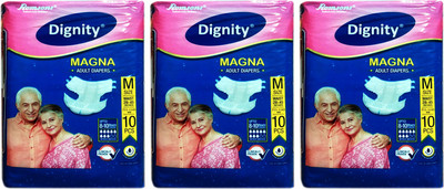 

ROMSONS DIGNITY MAGNA ADULT DIAPERS, SIZE MEDIUM, 10 Pcs. PACK, COMBO OF 3 PACKS, FOR WAIST SIZE 28"-45" INCHES, TOTAL 30 DIAPERS Adult Diapers - M(30 Pieces)