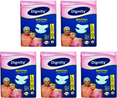 

ROMSONS DIGNITY MAGNA ADULT DIAPERS, SIZE LARGE, 10 Pcs. PACK, COMBO OF 5 PACKS,FOR WAIST SIZE 38"-54" INCHES, TOTAL 50 DIAPERS Adult Diapers - L(50 Pieces)