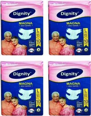 

ROMSONS DIGNITY MAGNA ADULT DIAPERS, SIZE LARGE, 10 Pcs. PACK, COMBO OF 4 PACKS,FOR WAIST SIZE 38"-54" INCHES, TOTAL 40 DIAPERS Adult Diapers - L(40 Pieces)