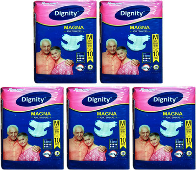 

ROMSONS DIGNITY MAGNA ADULT DIAPERS, SIZE MEDIUM, 10 Pcs. PACK, COMBO OF 5 PACKS, FOR WAIST SIZE 28"-45" INCHES, TOTAL 50 DIAPERS Adult Diapers - M(50 Pieces)