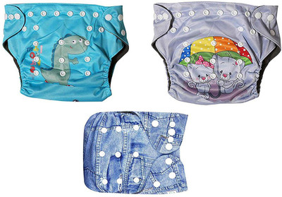 

OSOCozee Cloth Diaper with Bamboo Charcoal Insert jeans-cat-bluedino - M(3 Pieces)