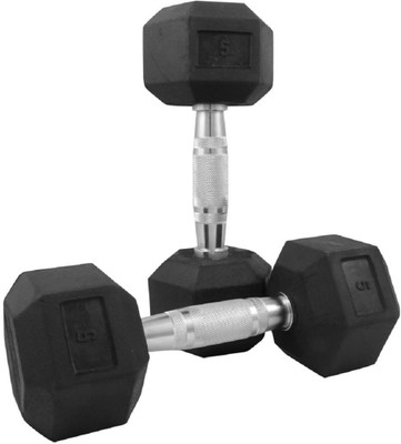 

Credence Imported Hexagonal Rubber Coated Fixed Weight Dumbbell(10 kg), Black;silver