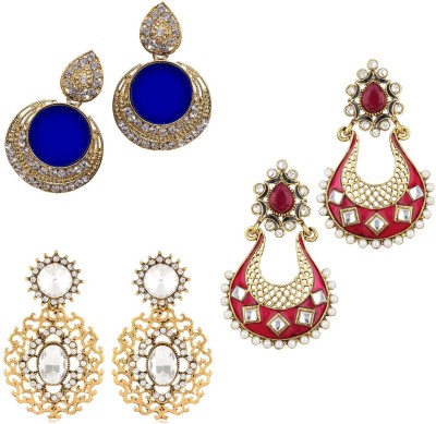 JEWELS GURU Trendy Collection Cubic Zirconia, Pearl Alloy Drops & Danglers, Earring Set, Chandbali Earring