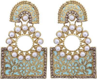 Adorn Gold Plated Beautifully Enamelled Pearl Dangler Earrings For Girls/Women Metal Drops & Danglers, Chandbali Earring